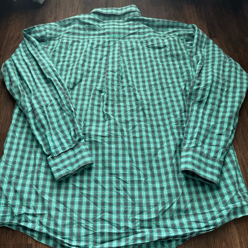 Ariat Shirt Mens Extra Large Green Pro Series Western Button Down Rodeo Workwear - Picture 7 of 8